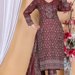 weavers villa Women Acro Wool Floral Motif Pattern Suit (Unstitched) Dress Material With Stole, 9 Meters Fabric, Maroon image 3