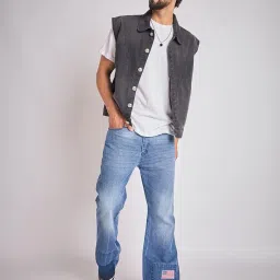 fugazee Black Cut-Sew Sleeveless Denim Jacket for Men | 100% Woven Cotton | Non-Stretch Structured Look | Button Closure | Stylish Streetwear Layer | Sleeveless Denim Vest image 3