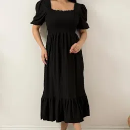 sheetal associates Women Casual Regular Sleeves Crepe Solid Fit and Flare Dress - Pack of 1 image 5