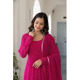 sabhya fashion Women's Stylish Georgette Gown - Printed Maxi Length Gown, Round Neck Full Sleeve -, Black - Perfect for Festival, Party, Wedding image 5