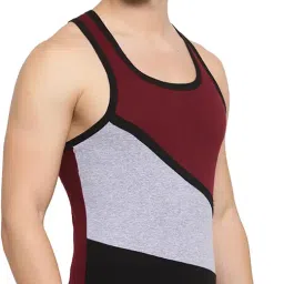 macho sporto Men's Pure Cotton Solid Tri Color Panel Gym Vest Pack of 2-Assorted image 3