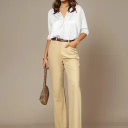 aahwan Solid Button Up Drop Shoulder Officewear Casual Formal Long Sleeve Satin Shirt for Women's & Girl's image 3