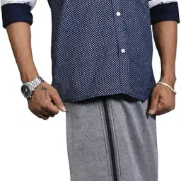 prakasam cotton Mens Cotton Kerala Thalapathi Border Welcro Adjustable Readymade Pocket Dhoti image 4