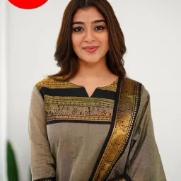 twinlight Women's Kanchi Cotton Elephant Jaquard Work Kurta and Dupatta Set | V Neck 3/4 Sleeves Straight Calf Length Kurti with Jaquard Border Work Dupatta | Kurti Set for Women image 5