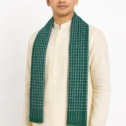 VANDNA INTERNATIONALTRADERS Men’s Cotton Dupatta – Handloom Checked Pattern, Soft & Lightweight, Traditional Indian Ethnic Scarf, Green, Casual Fastival image 3