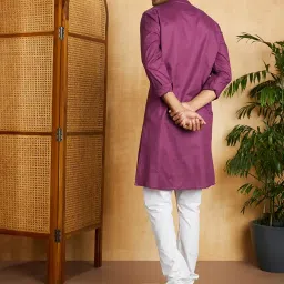amazon brand - symbol Men's Cotton Solid Long Kurta Pyjama Set (2pcs) image 1