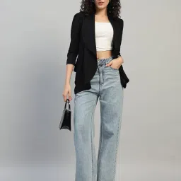 dna crafted with love Cotton Blend Women's Single Breasted Relaxed Fit Shawl Collar 3/4 Sleeve Blazer image 5