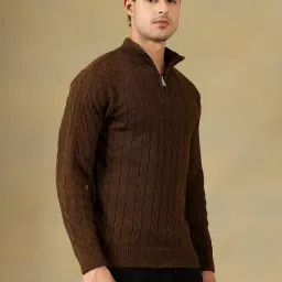 kvetoo Men's Wool High Neck Zipper Sweater, Full Sleeve Cable Knit Quarter Zip Winter Pullover image 2