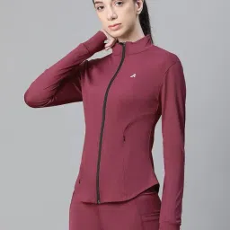 athlisis Women’s Full Zip Training Jacket with MockCollar & Thumbhole Sleeves | Quick-Dry, Stretchable, Lightweight Activewear for Gym, Yoga, Running & Sports (IN, Alpha, XL, Regular, Maroon) image 1