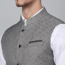 cantabil Men's Self Design Mandarin Collar Waist Coat image 5