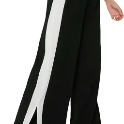 zimist Women's Wide Leg Track Pants with Side Stripe, Black and White, Elastic Waist image 1