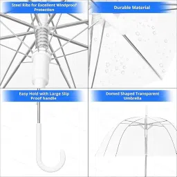ap & zp Clear Transparent Umbrella - Compact Windproof Umbrella with Strong Black Frame & White J-Shape Handle for Women, Girls & Kids, Stylish Rain Protection Chatta for Office, Travel & Photoshoot image 3