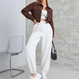 smowkly Women’s Cotton Blend Cropped Jacket with Two Pockets| Casual Button Down Shirt | Stylish Lightweight Outerwear for Women’s | Long Sleeve Jacket for Regular Wear image 5