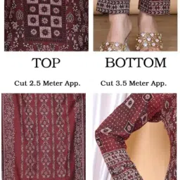 weavers villa Women Acro Wool Floral Motif Pattern Suit (Unstitched) Dress Material With Stole, 9 Meters Fabric, Maroon image 4