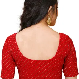 sahjaadi Women's Readymade Saree Blouse | Lehriya Jari Work Stretchable Dobby Lycra Blouse | Round Neck Elbow Half Sleeves| Stylish Ethnic Top image 4