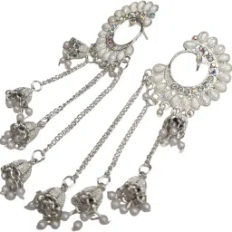 sajobhi Kashmiri Earrings with Crystal Rhinestones, Pearl Beads, Dangling Jhumka Design for Women image 4