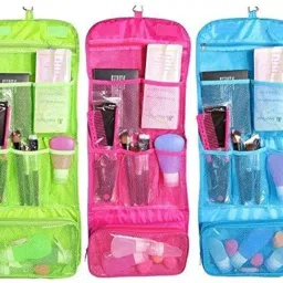 pavityaksh Bag Organiser Cosmatic Hanging Your Toiletries/Cosmetics Into 5 Pocket Foldable Polyester Wall Hanging Storage Bag Closet Organizer Pouch with Hangers Holder image 1