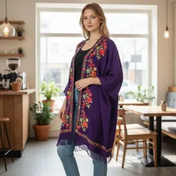 kashmir gallery Kashmiri Woolen Ethenic Shrugs with Traditional Aari Embroidery - Royal Blue 2 image 1