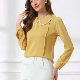 mizago Women's Vintage Peter Pan Collar Shirt, Long Sleeve Top with Lacy Trim image 4