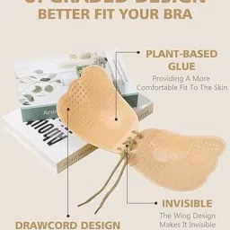 smartcup Push Up Adhesive Invisible Backless Bra, Pasty Magic Nipple Covers Strapless Bra, Lift Up Boobs for Girls & Women Beige image 4