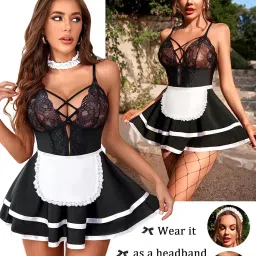 ssoshhub Premium UltraSoft Babydoll Lingerie Bikini Swimwear Mini Chemise Mesh Wedding Bikini Nightie Bodysuit Skirt Bridal Honeymoon Valentine Halloween Nightdress image 4