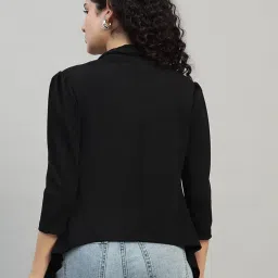 dna crafted with love Cotton Blend Women's Single Breasted Relaxed Fit Shawl Collar 3/4 Sleeve Blazer image 2