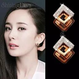shining diva fashion 18k Gold Plated Austrian Crystal Earrings for Women & Girls | Luxury Rhinestone Square Italian Designer Earrings | Latest Stylish Fancy Zircon Party Earring image 2