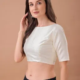 womanista Women's Silk Solid Short Sleeve Regular Fit Readymade Saree Blouse image 2