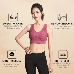 plumbury Women's Padded Crop Top Sports Bra with Mesh Racerback for Gym/Yoga/Workout, Size M to 2XL image 3