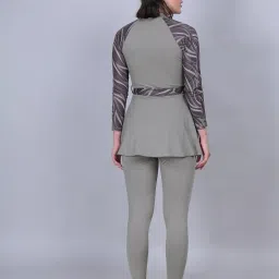 megaska Modest Swimsuits with Swim Top Swim Legging and Belt Full Sleeve Chest Pads Full Body Cover Swimming Costume Swimwear Set for Women image 2