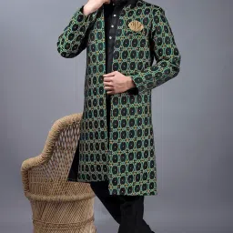 xepon Mens Ethnic Wear Black Kurta Pajama With Stylish Long Jacket Set image 3