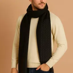 krystle Woolen Muffler for Men – Soft Checked Scarf with Tassels | Warm & Stylish Winter Accessory (Free Size,Grey) image 1