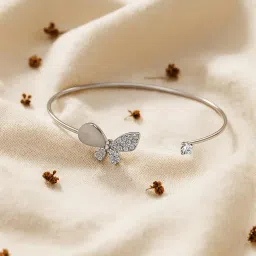 anuradha Art Jewellery Adorable silver-plated butterfly design with shimmering white stone stud cuff bracelet, Kada bracelet for women and girls. image 2