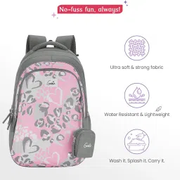 genie School Backpack for Girls |19 In-36 Ltr with Three Compartments, Side Pockets and Light Weight with Padded Shoulders |Best for Books,Stationery,Lunch Box & Essentials image 3