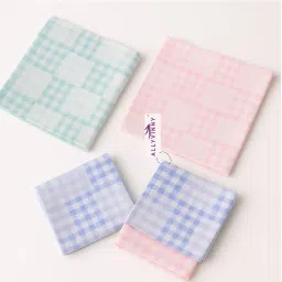 ally vinny 100% Cotton Soft and Super Absorbent Checks Printed Handkerchiefs/Face Towel for Women/Girls/Kids | Pastel Gingham Pattern | Pack of 6 | (25x25cm/11x11inches) - Multicolour image 1