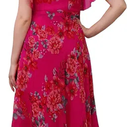 fashion2wear Women's Georgette Floral Digital Print Short Sleeve Full-Length Fit & Flare Long Gown Dress for Girls (ET-CYWN-E1LE) image 1