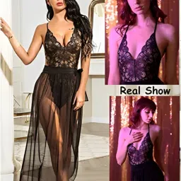 pillow play Lace Lingerie Set for Women with Sheer Mesh Slit Wrap Skirt image 2