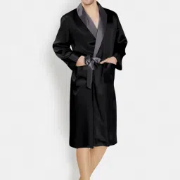 bellababebysk Men Satin Robe with Contrast Belt | Men's Satin Robe | Luxurious Silk-Feel Nightwear with Contrast Collar & Waist Belt | Soft Lightweight Loungewear (Free Size) image 1