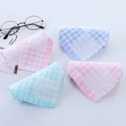cluze Bamboo Cotton Checks Printed Women Handkerchief Soft Hankies for Girls Boys Students Kids(Multicolor) (25x25 cm) image 1