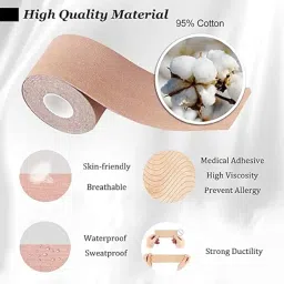 red champion Breast Shaper & Lifter Boob Tape – 5 Mtr Tape with 10 Nipple Pasties for Push-Up & Lifting, Beige Color, Breast Lift Bra Tape for Women image 2