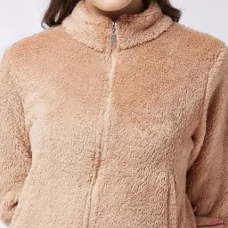 modeve Women Solid Full Sleeve Fur Standard Length Jacket For Winter image 5