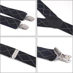 riyasat Men's Geomatric Pattern 3-Clip Suspenders | Stretchable Spandex Fabric 1-Inch Wide Belt and 155 cm Length Suspendor for Shirts | (Dark Blue) image 2