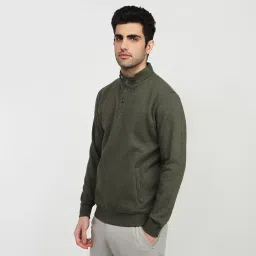 colorplus Men Regular Fit Solid Pattern Cotton Polyester Blend Full Sleeve Henley Neck Casual Sweatshirt Green image 1