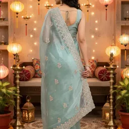 glory sarees Women’s Organza Chiffon Embroidery Work Scallop Border Saree With Blouse Piece (Chiffon101_Parent) image 2