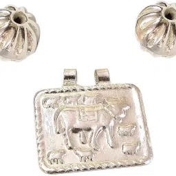 sahiba gems Silver/Chandi Silver Ahoi Ashtami Hoi Puja Amulet Pendant (Standard Size) with Ahoi Mata Dane Moti 2 pieces for Women image 1