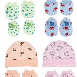 secure steps Newborn Baby Cotton Cap, Mitten and Booties Combo Set | Infant Cap Set | Mittens Set | Bootie Set | Kids Gloves & Socks Set | Baby Gift Set | 0-12 Months image 1