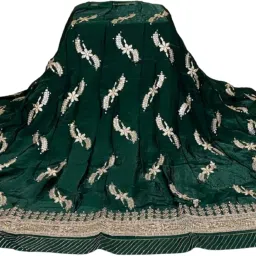 yuvaanika RAJASTHANI RAJPUTI POSHAK II CHINONN SILK FABRIC II 4 SIDE DUPATTA WORK, EMBROIDERY WITH 13 KALI LEHANGA II MAGJI UNSTITCHED image 1