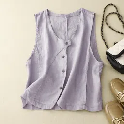 mippo Women’s Solid Color Sleeveless Vest Lightweight Waistcoat Design Casual Top image 2