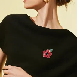 bharatbazaar Brooch Pin for Women, Elegant Red Crystal Flower Brooch Pin, Versatile Saree Pin for Pleats, Alloy Suit Accessories for Men and Women image 5