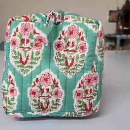 100% Cotton Hand Block Quilted Travel, Multi Utility, Large Pouch Travel Toiletry Kit,Cosmetic Bag and Makeup Travel Organizer image 3